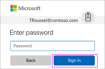 Microsoft Enter password screen with Sign in button
